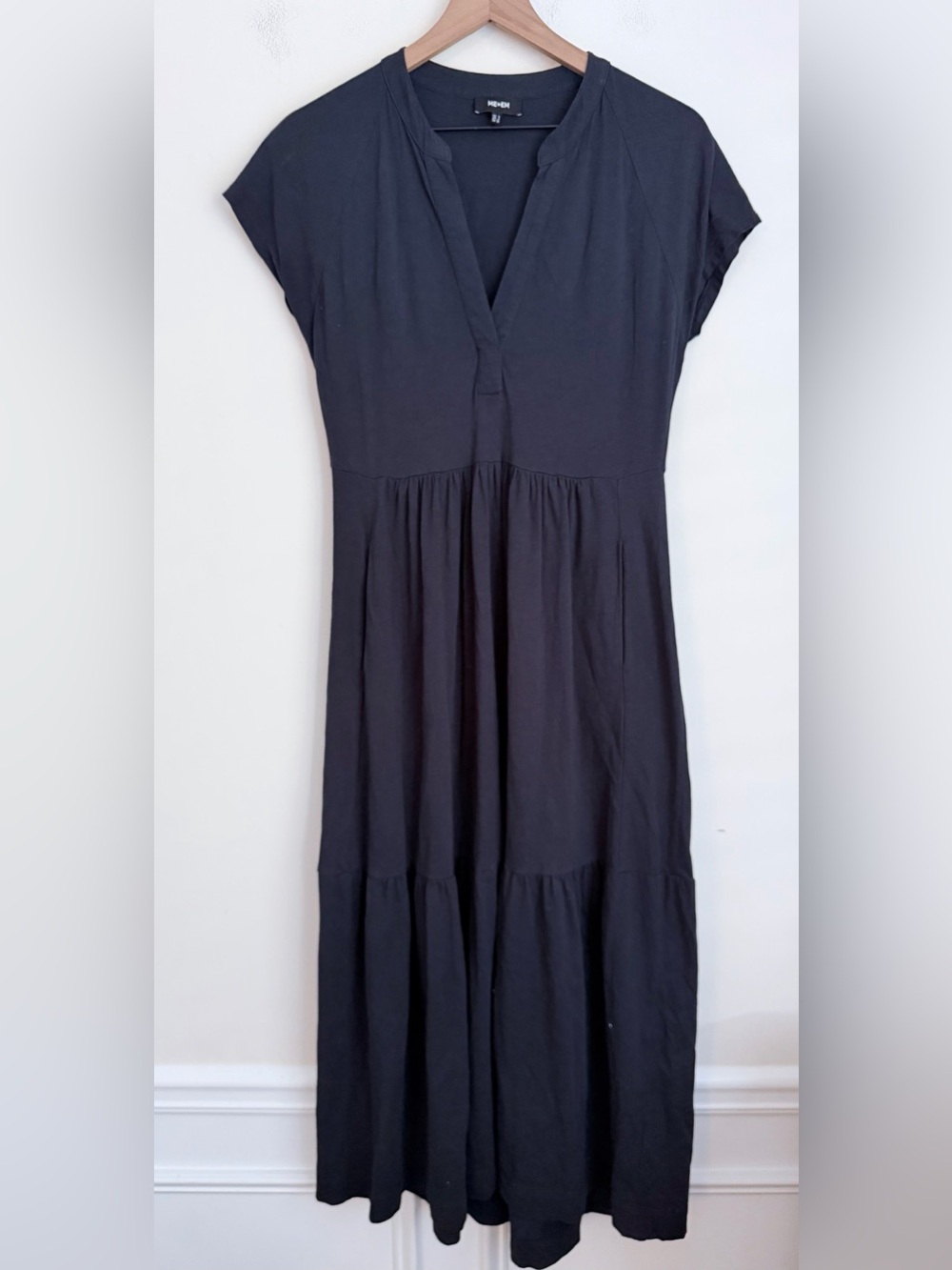 Me+Em Navy blue V-Neck Tiered Flowy Midi Dress 100% cotton 4